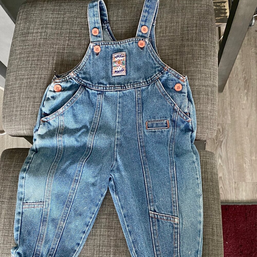 Vintage Girls Boy Baby Indian Winter Jean Denim Cotton Jumpsuit Overalls 9/12m